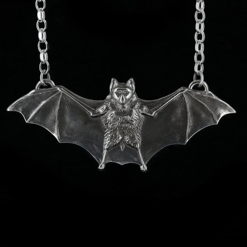 Solid Silver Bat Pendant – Unique Handcrafted Necklace Curiouser Collective