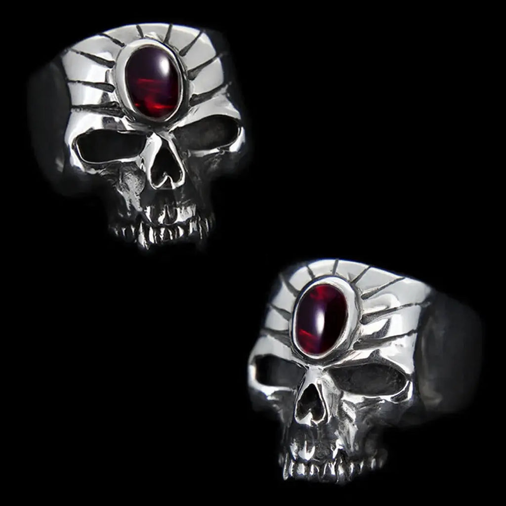 Stoned Skull Ring - Garnet Set Curiouser Collective