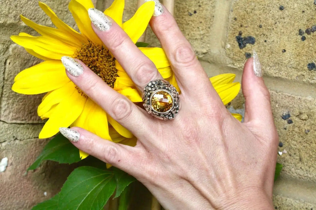 Faceted Citrine Flower Ring Curiouser Collective