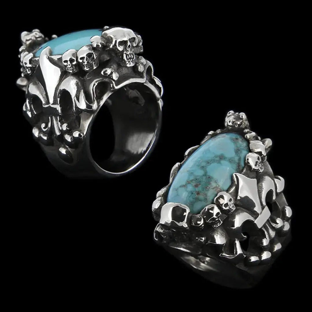 Fleur De Lis Skull & Frog Ring - Turquoise Curiouser Collective