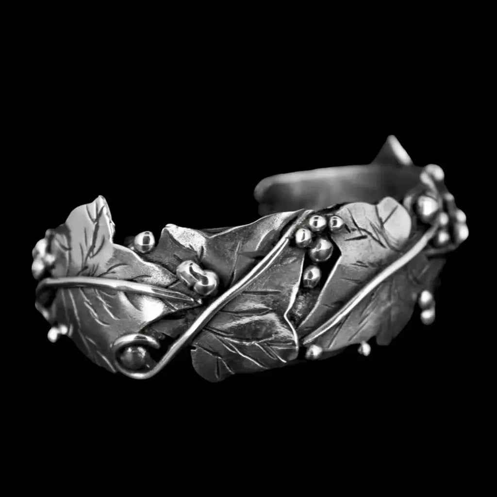 Large Silver Ivy Leaf Bangle/Cuff Hand Made Curiouser & Curiouser