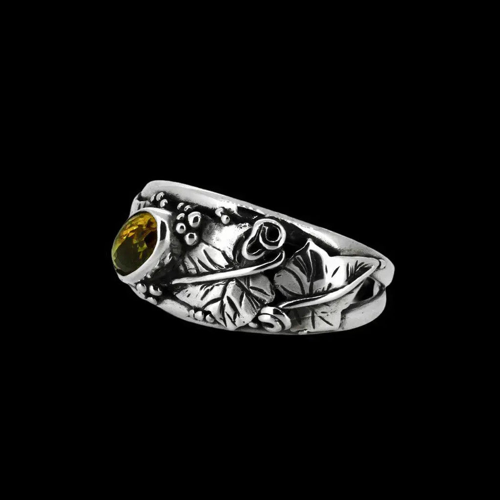 Large Silver Ivy Leaf Bangle/Cuff with Faceted Citrine Curiouser & Curiouser