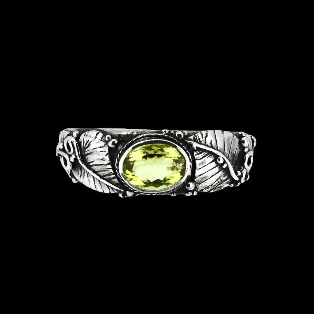 Large Silver Ivy Leaf Bangle/Cuff with Lemon Quartz Curiouser Collective