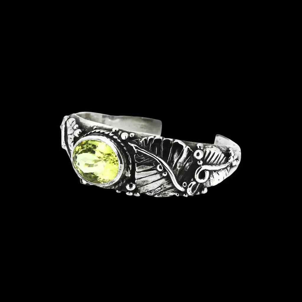 Large Silver Ivy Leaf Bangle/Cuff with Lemon Quartz Curiouser Collective