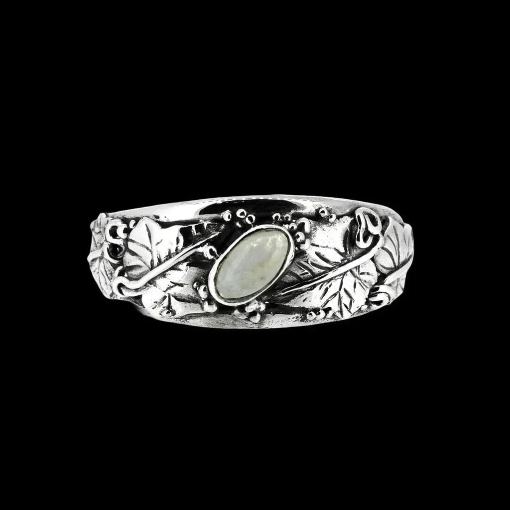 Large Silver Ivy Leaf Bangle/Cuff with Moonstone (Rainbow) Curiouser Collective