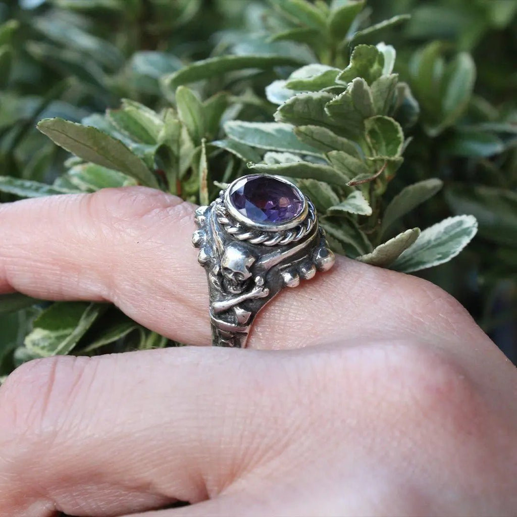 Round Faceted Amethyst Skull & Cross Bones Curiouser Collective