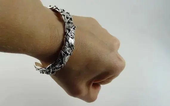 Silver Ivy Leaf Bangle/Cuff Hand Made Curiouser & Curiouser