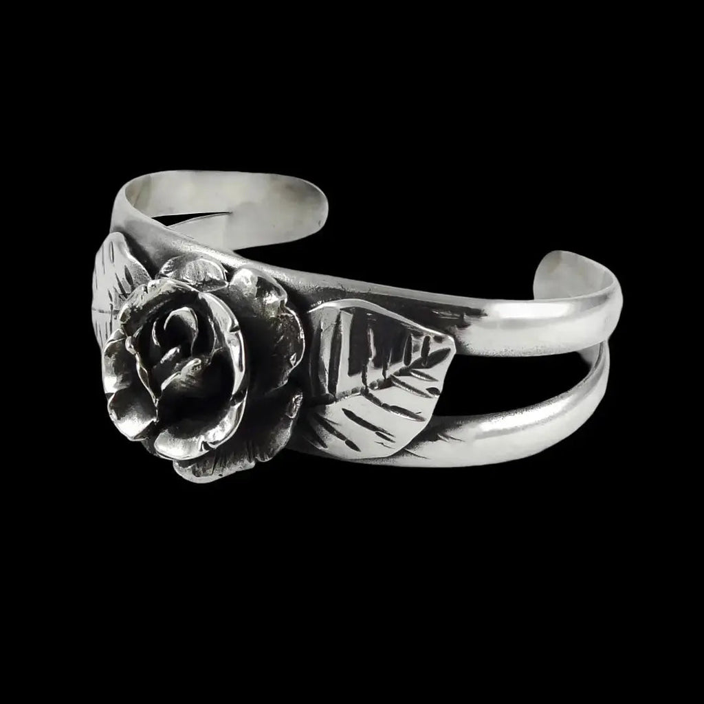 Silver Rose Cuff Bangle Curiouser Collective