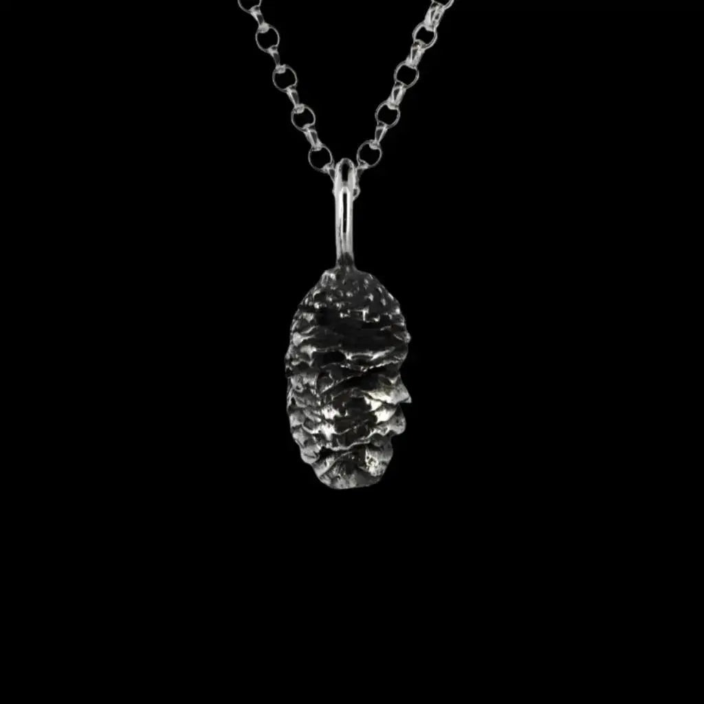 Solid Silver Baby Cedar Tree Cone Pendant Curiouser Collective