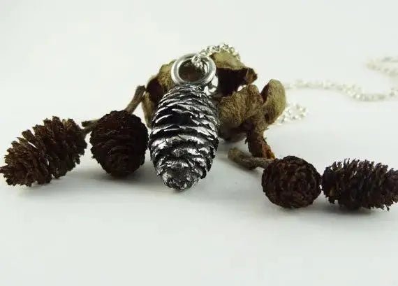 Solid Silver Baby Cedar Tree Cone Pendant Curiouser Collective