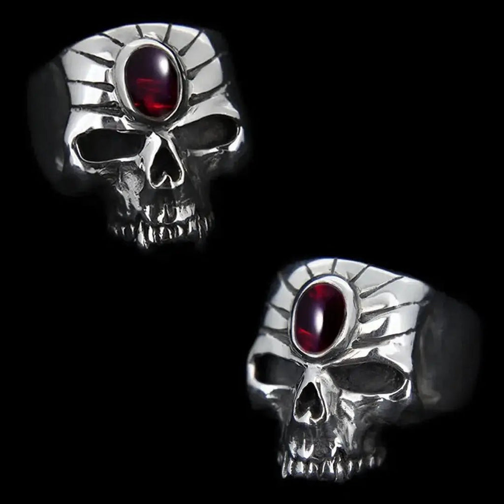 Stoned Skull Ring - Garnet Set Curiouser Collective