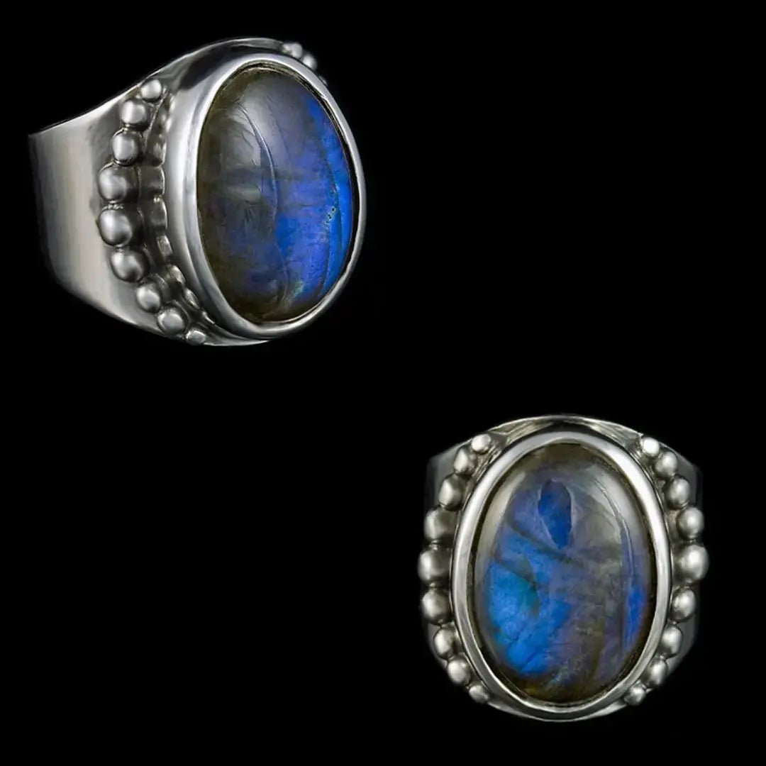 Vertical Beaded Large Gemstone Ring - Blue Labradorite | Curiouser ...