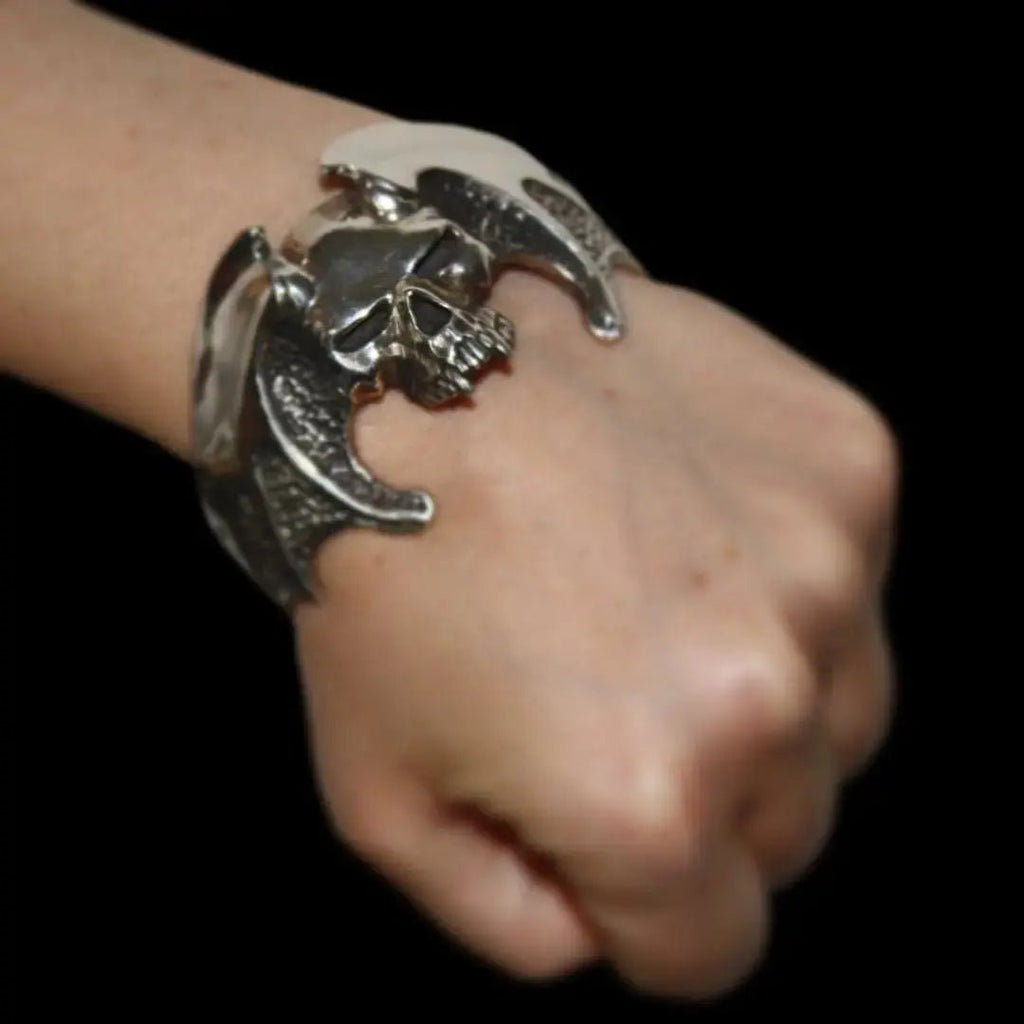 Winged Skull Bangle/Cuff Hand Made Curiouser & Curiouser