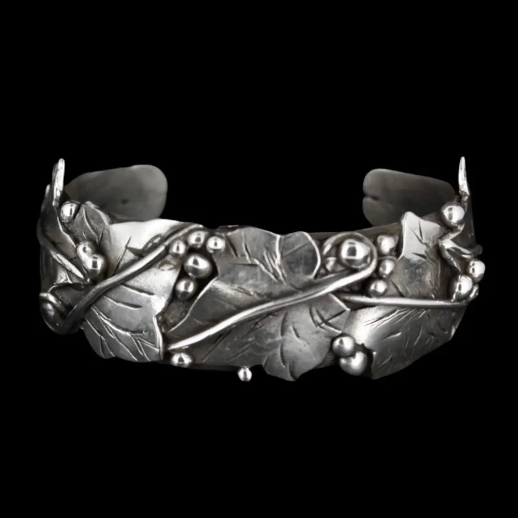 Large Silver Ivy Leaf Bangle/Cuff Hand Made Curiouser & Curiouser