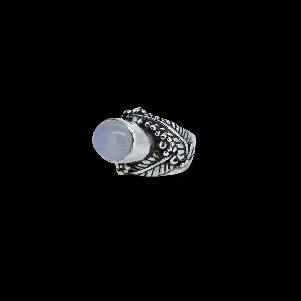 Silver Fern Leaf  Ring with Moonstone Curiouser Collective
