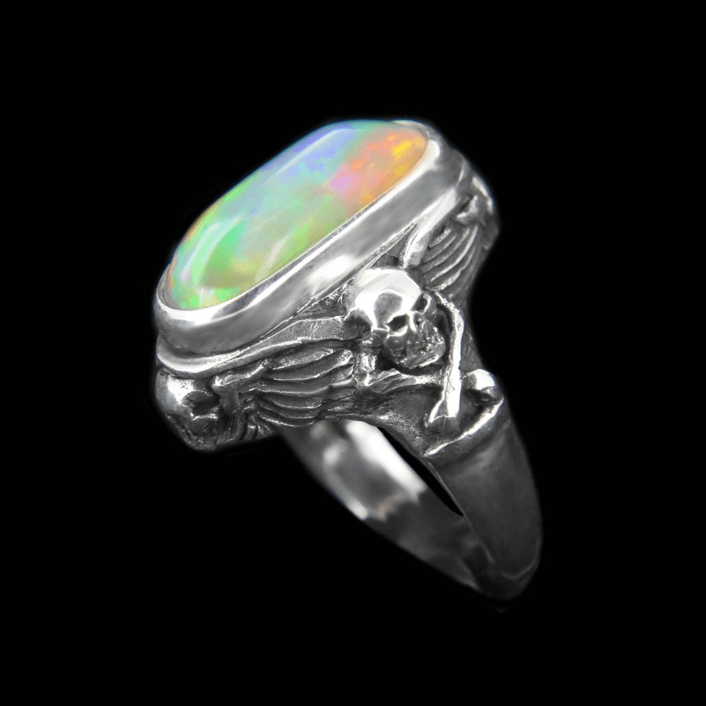 Skull & Cross Bone Ring - Opal... Curiouser Collective