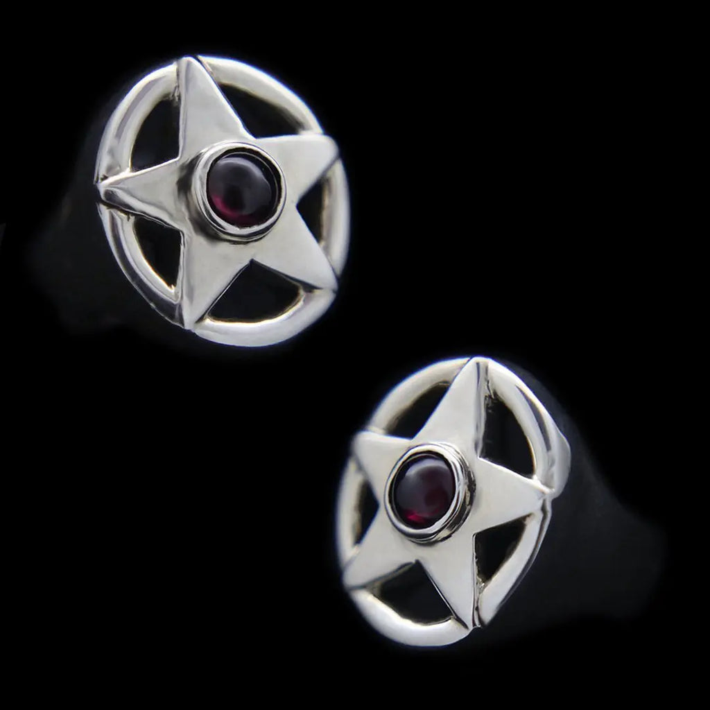Solid Star Ring  With Garnet Setting Curiouser Collective