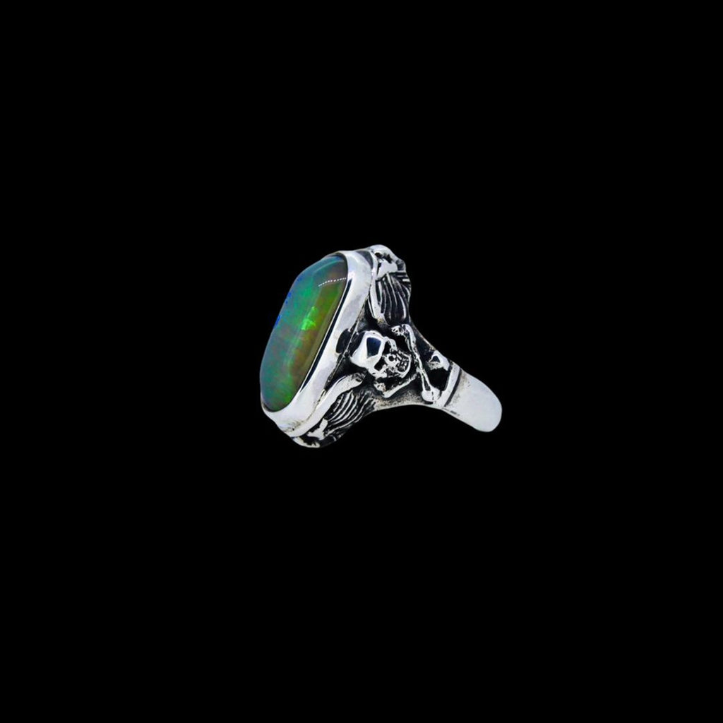 Winged Skull & Crossed Bone Opal Ring Curiouser Collective